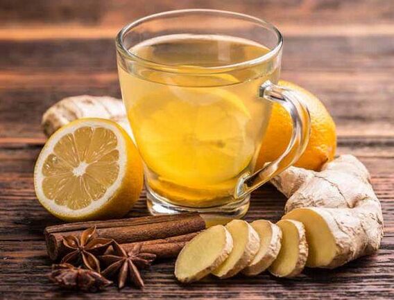 Tae le ginger, líomóid, cainéal agus clóibh le haghaidh erections buan